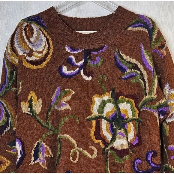 Adrienne Vittadini Rust Floral Long Sleeve Wool Blend Cozy Knit Tunic Sweater - Picture 3 of 11